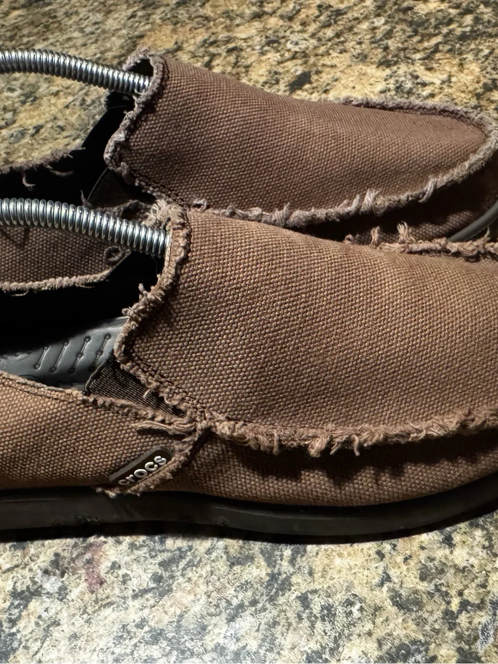 Crocs Santa Cruz Men’s Size 9 Brown Loafers Frayed Canvas Slip-On Shoes Boat